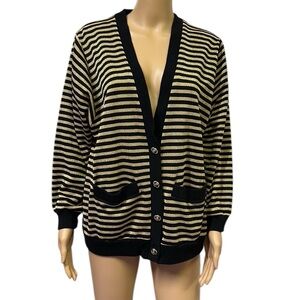 Graff Vintage Black Gold Striped Pocket 4 Button Front Cardigan Retro